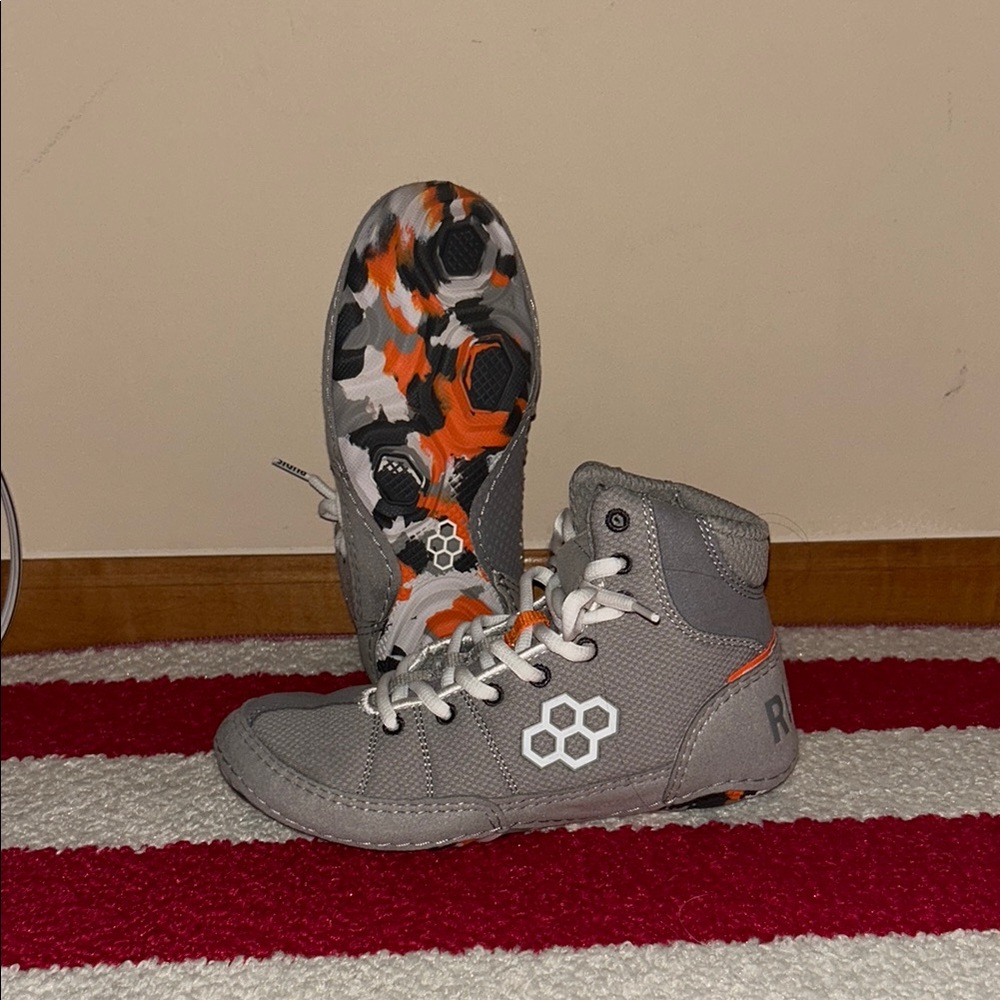 Gray and Orange Wrestling Shoes